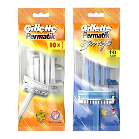 Gillette Permatik Tek Bıçaklı 10 lu + Permatik Banyo 10 lu 