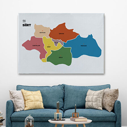 Harita Sepeti Siirt İli ve İlçeler Haritası Dekoratif Kanvas Tablo 1449