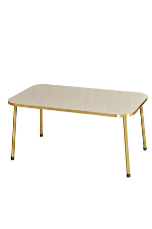 Zigon Sehpa ve Orta Sehpa Kr Gold Metal Ayak Gold Krem Set