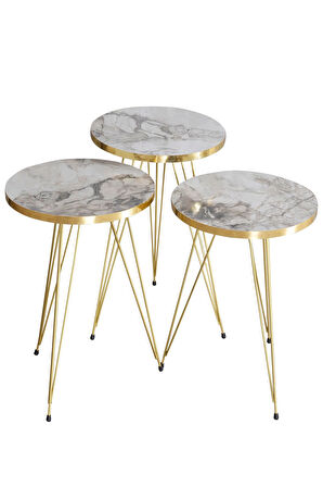 Zigon Sehpa Ve Orta Sehpa Elips Set Gold Efes Tel