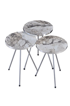 Zigon Sehpa ve Orta Sehpa Elips Gümüş Metal Ayak Gümüş Efes Set