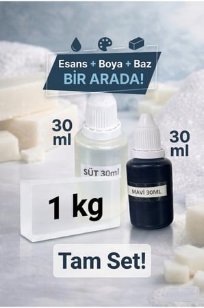 Süt Esanslı Mavi Renkli Şeffaf Sabun Bazı 500 g El Yapımı Sabun Yapım Seti