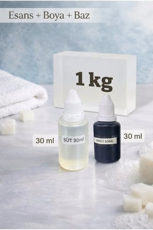 Süt Esanslı Mavi Renkli Şeffaf Sabun Bazı 500 g El Yapımı Sabun Yapım Seti
