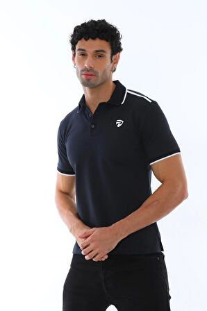 Erkek Lacivert Amerikan Pike Kumaş Polo Yaka Ribana Kollu Kısa Kol T-shirt - 144