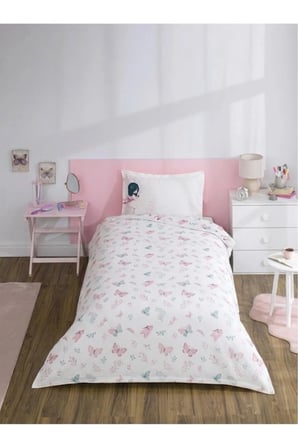 Butterfly Ballet Tek Kişilik -Çarşafı Lastikli- Nevresim Takımı %100 Pamuk
