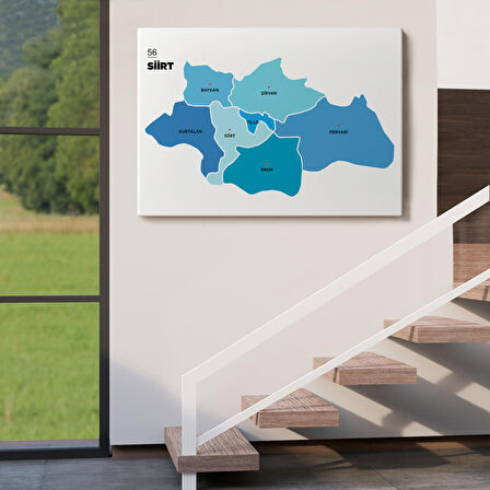 Harita Sepeti Siirt İli ve İlçeler Haritası Dekoratif Kanvas Tablo 1450