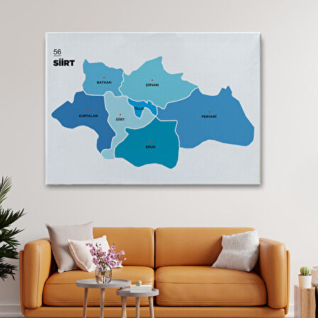 Harita Sepeti Siirt İli ve İlçeler Haritası Dekoratif Kanvas Tablo 1450