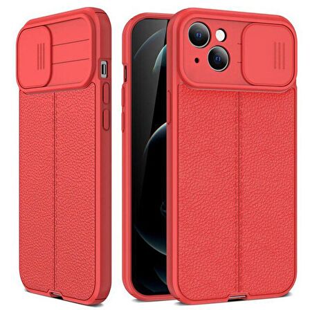 Gpack Apple iPhone 14 Plus Kılıf Kamera Sürgülü Deri Dokulu Mat Silikon