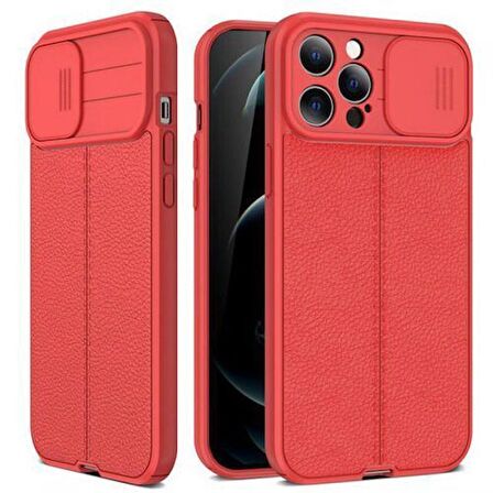 Gpack Apple iPhone 14 Pro Max Kılıf Kamera Sürgülü Deri Dokulu Mat Silikon