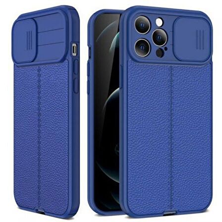 Gpack Apple iPhone 14 Pro Max Kılıf Kamera Sürgülü Deri Dokulu Mat Silikon