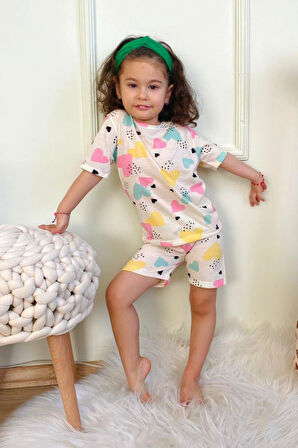 Kız Çocuk Pamuklu Penye Kumaş Şortlu Pijama Takımı 