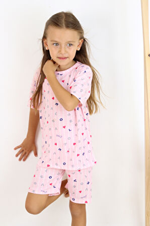Kız Çocuk Pamuklu Penye Kumaş Şortlu Pijama Takımı 