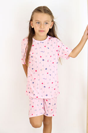 Kız Çocuk Pamuklu Penye Kumaş Şortlu Pijama Takımı 