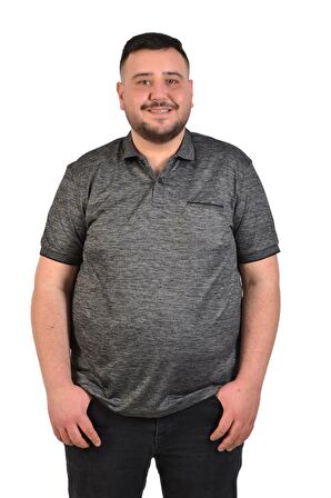 Büyük  Beden Siyah Polo Yaka Düz  Erkek T-Shirt Klasik Kesim