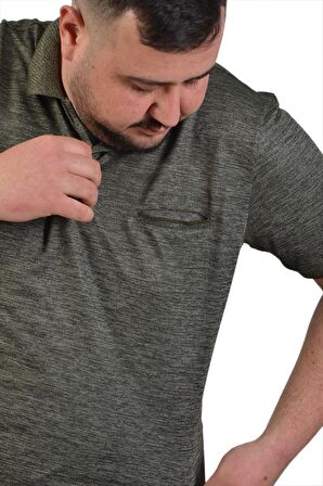 Büyük Beden Yeşil  Polo Yaka Düz Erkek T-Shirt Klasik Kesim