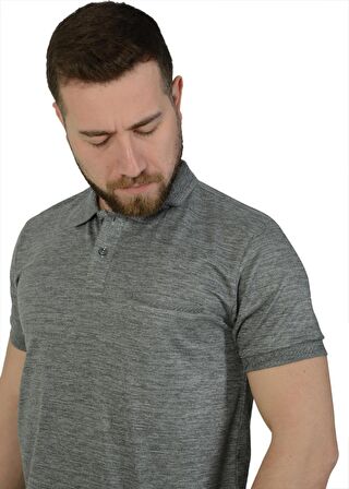 Erkek Gri Polo Yaka Düz T-Shirt Klasik Kesim