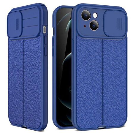 Gpack Apple iPhone 14 Kılıf Kamera Sürgülü Deri Dokulu Mat Silikon