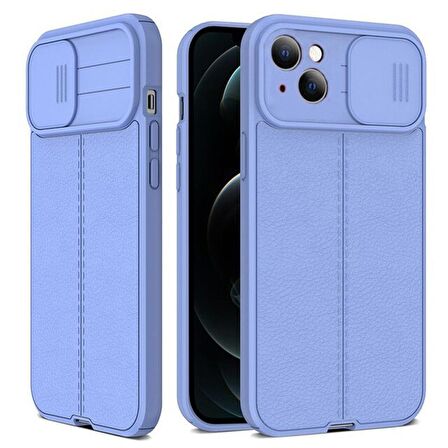 Gpack Apple iPhone 14 Kılıf Kamera Sürgülü Deri Dokulu Mat Silikon