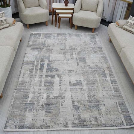 Otantik Modern Eskitme Saçaklı Dokuma Salon Halısı Krem Gri Antrasit 200x290 cm