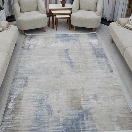 Otantik Modern Eskitme Saçaklı Dokuma Salon Halısı Krem Mavi Vizon 200x290 cm