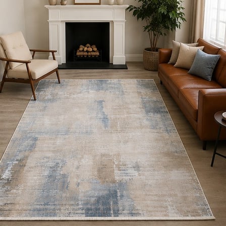 Otantik Modern Eskitme Saçaklı Dokuma Salon Halısı Krem Mavi Vizon 200x290 cm