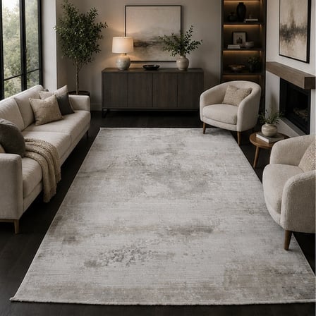 Otantik Modern Mermer Desenli Saçaklı Dokuma Salon Halısı Krem Bej Gri 200x290 cm