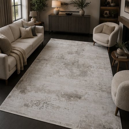 Otantik Modern Mermer Desenli Saçaklı Dokuma Salon Halısı Krem Bej Gri 200x290 cm