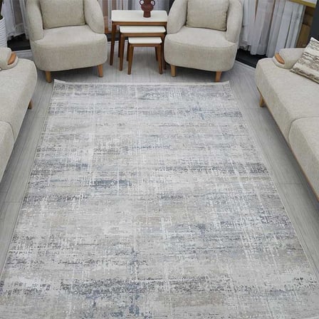 Otantik Modern Çizgili Saçaklı Dokuma Salon Halısı Krem Gri Mavi 200x290 cm