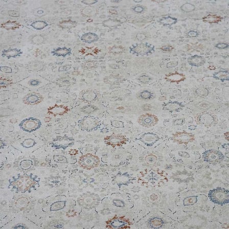 Otantik Modern Eskitme Saçaklı Dokuma Salon Halısı Krem Mavi Kiremit 200x290 cm