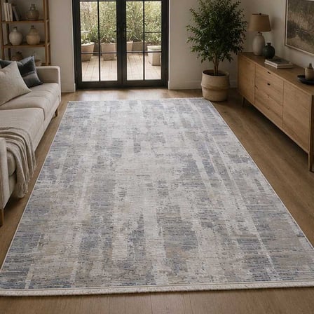 Otantik Modern Soyut Çizgili Saçaklı Dokuma Salon Halısı Krem Gri Antrasit 200x290 cm