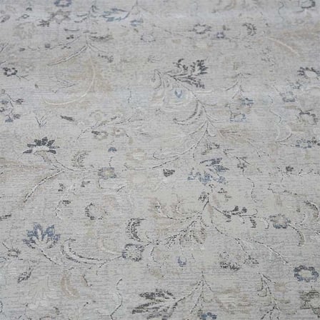 Otantik Modern Çiçek Desenli Saçaklı Dokuma Salon Halısı Krem Gri Mavi 200x290 cm