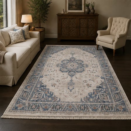 Otantik Madalyon Desenli Eskitme Dokuma Salon Halısı Saçaklı 200x290 cm