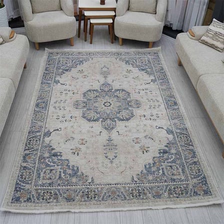Otantik Madalyon Desenli Eskitme Dokuma Salon Halısı Saçaklı 200x290 cm