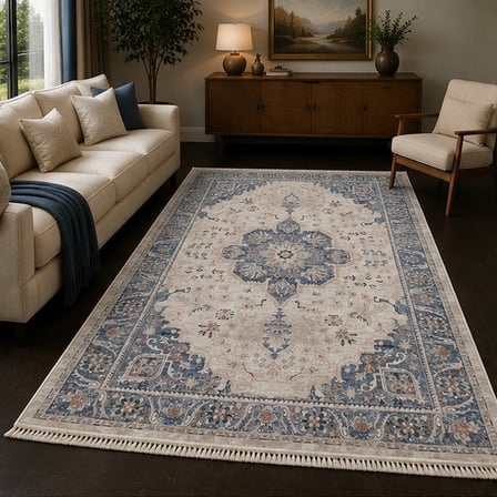 Otantik Madalyon Desenli Eskitme Dokuma Salon Halısı Saçaklı 200x290 cm