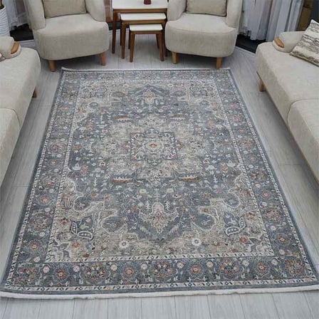 Otantik Madalyon Desenli Vintage Dokuma Salon Halısı Saçaklı 200x290 cm