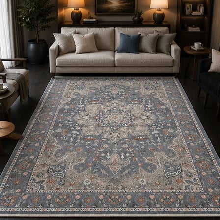 Otantik Madalyon Desenli Vintage Dokuma Salon Halısı Saçaklı 200x290 cm