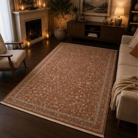 Otantik Floral Desenli Vintage Dokuma Salon Halısı Saçaklı 200x290 cm