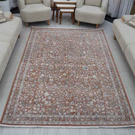 Otantik Floral Desenli Vintage Dokuma Salon Halısı Saçaklı 200x290 cm