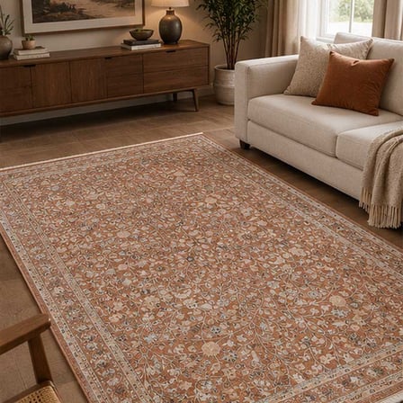 Otantik Floral Desenli Vintage Dokuma Salon Halısı Saçaklı 200x290 cm