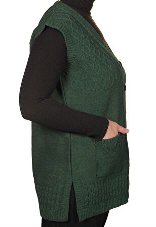 Kadın Koyu Krem Düğmeli Yelek