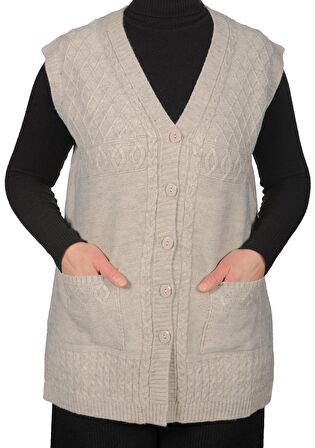 Kadın Koyu Krem Düğmeli Yelek