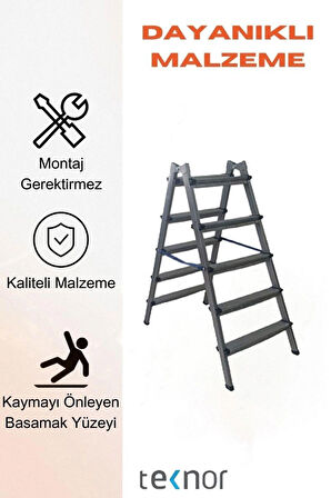  Çift Taraflı Dayanıklı 5+5 Metal Basamaklı Merdiven