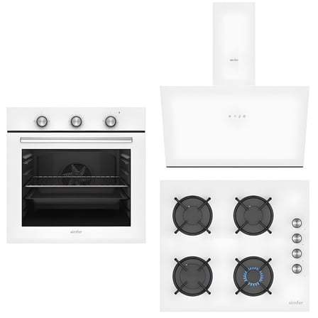 Simfer 3'lü Beyaz Cam Ankastre Set SB8202 3048 NG Turbo Fırın Ocak Davlumbaz