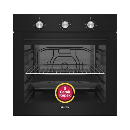 Simfer 3'lü Ankastre Set Siyah Cam 73 LT Turbo Fırın 4 Gözlü Ocak Davlumbaz