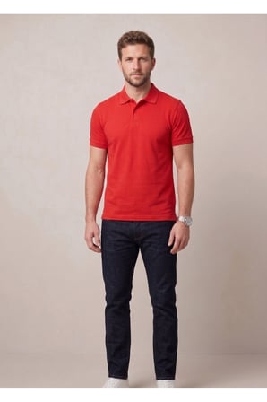 Erkek Yakalı Düğmeli Kırmızı T-shirt