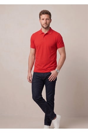 Erkek Yakalı Düğmeli Kırmızı T-shirt