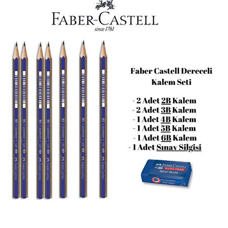 Dereceli Kalem Seti 7 Adet Kalem ve Silgi Faber Castell Dereceli Kalem Seti 2B 3B 4B 5B 6B Kalem