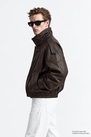 Erkek Oversize Rahat Kalıp Koyu Kahve Suni Deri Ceket-002419