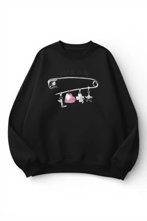 Unisex Yumuşak Dokulu Şans Baskılı Tasarım Oversize 3 İplik Bisiklet Yaka Sweatshirt