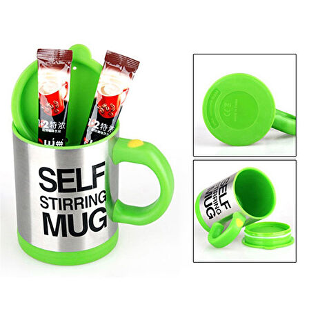 Kişiye Özel Kendini Karıştıran Mikser Kupa Termos Bardak Yeşili - Self Stirring Mug